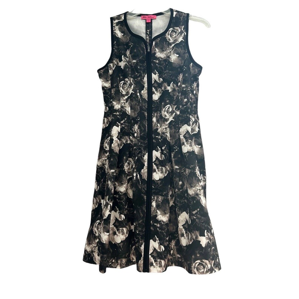 Betsey Johnson Ivory Black Floral Sleeveless Zip Front New With Tags Size 4